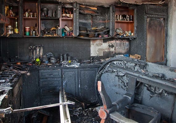 A kitchen in need of a fire damage insurance claims adjuster